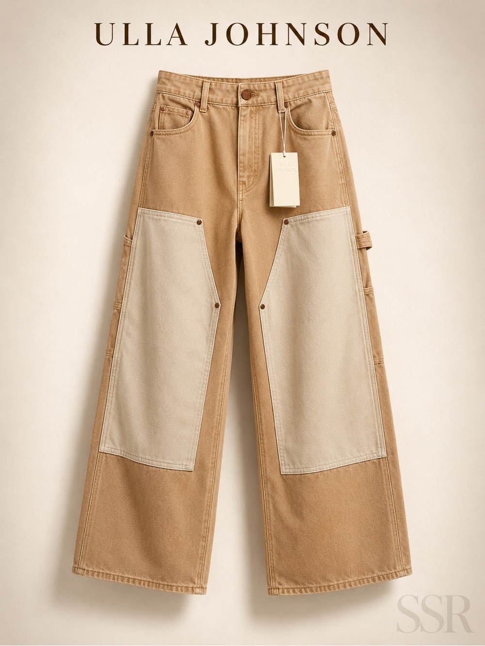 Ulla Johnson Olympia Patchwork Denim Jeans 28 Limestone Carpenter Panel NWT USA